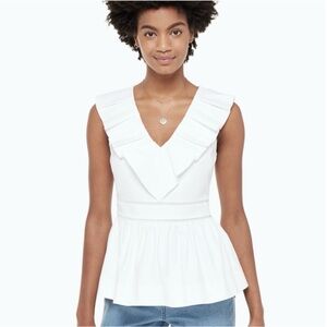 Kate Spade White Ruffle V-Neck Blouse -LIKE NEW
